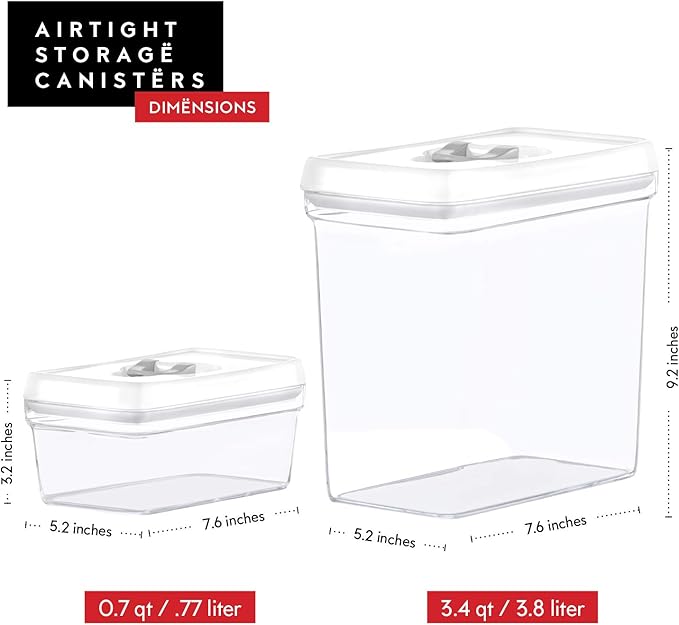 DWËLLZA KITCHEN Large Airtight Food Storage Containers - Clear Plastic Bulk Food Pantry & Kitchen Storage Containers for Flour, Sugar and Baking Supplies 4 Pcs. BPA-Free, Keeps Fresh & Dry (White)-Ruum Studio Home