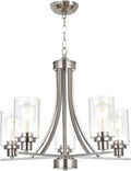 BONLICHT Traditional Chandelier Lighting 5 Light Brushed Nickel Modern Light Fixtures Hanging Pendant Lighting with Clear Glass Shade Classic Ceiling Lights for Kitchen Dining Room Living Room Island-Ruum Studio Home