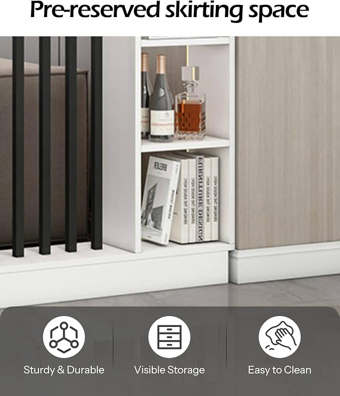 Wall Room Divider, Storage Cabinet Storage Display with Shelves, Modern Freestanding Wood Room Divider Screen, Wall Privacy Screens for Home Decorative (White+Black,35.4" L x 9.5" W x 79.5" H)-Ruum Studio Home