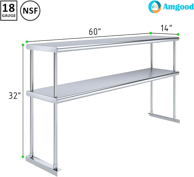 AmGood Double OverShelf Stainless Steel NSF - Many (60" Long x 14" Deep)-Ruum Studio Home