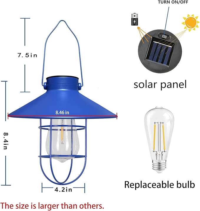 pearlstar Solar Lantern Outdoor Hanging Light Metal Farmhouse Solar Lamp with Warm White Edison Bulb Design for Garden Yard Patio Proch Decor(Blue)-Ruum Studio Home