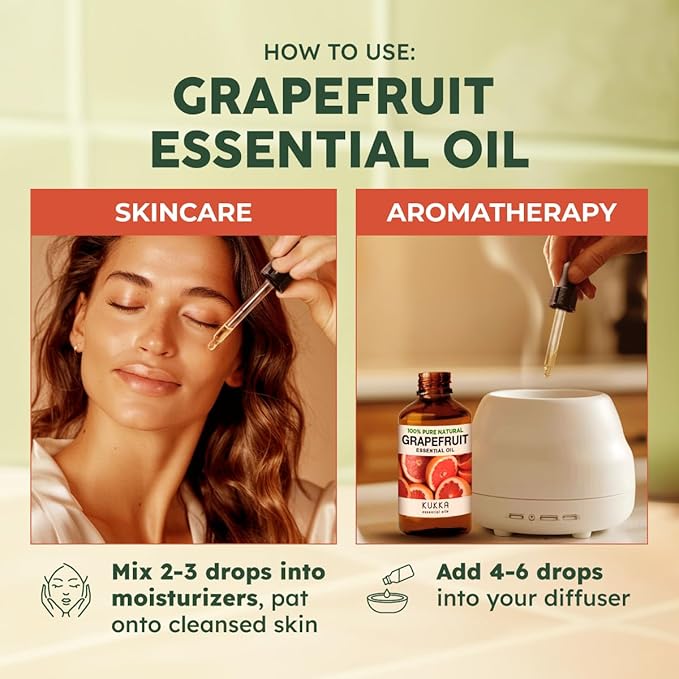 Kukka Grapefruit Essential Oil for Skin - 4 Fl Oz - 100% Natural Aromatherapy Grapefruit Oil for Diffuser & Hair - Soap Making Scent & DIY-Ruum Studio Home
