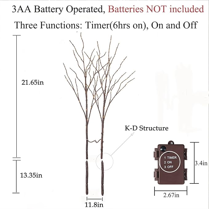 Birchlitland Lighted Brown Branches 32IN 100 LED with Timer Battery Operated, Artificial Tree Branch with Warm,Willow Branch Lights for Home Bedroom Fireplace Christmas Holiday Decoration-Ruum Studio Home