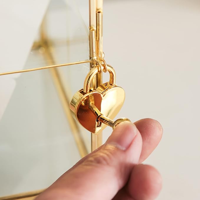 Glass Card Box with Slot, 10.2 inch Large Gold Clear Card Box for Wedding Receptions, Decorative Storage Box with Lock for Baby Shower, Birthday Party, Bridal Shower-Ruum Studio Home