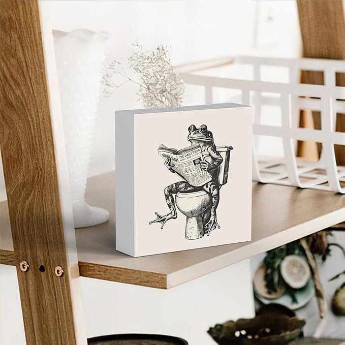 Funny Bathroom Decor, Funny Bathroom Wall Art, Black and White Bathroom Decor, Cute Bathroom Decor, Bathroom Decor for Shelves, Wooden Box Decor Sign for Home Farmhouse Office Living Room Table Shelf-Ruum Studio Home