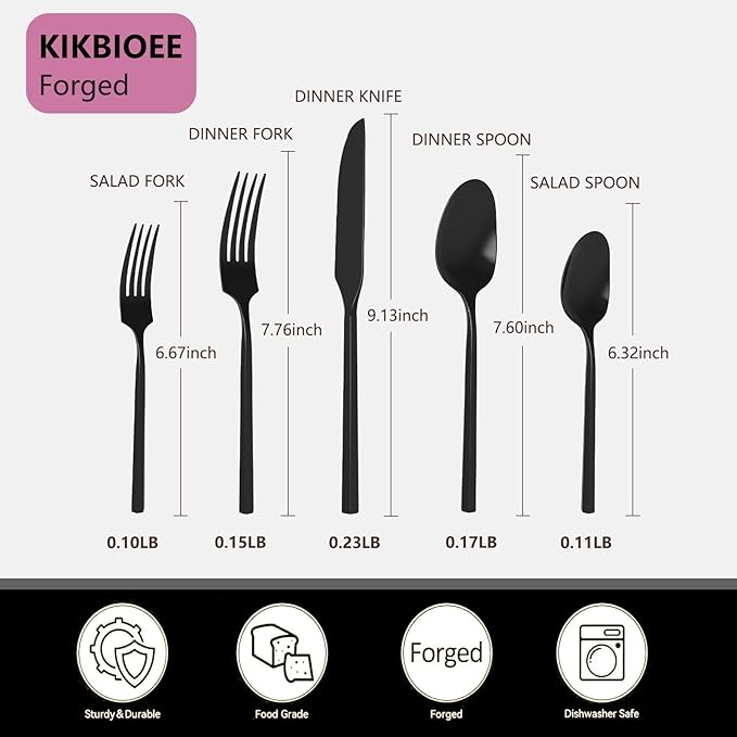 Black 20 Piece Stainless Steel Silverware Set, Handle Flatware, Modern Mirror Finish Cutlery Set, Service for 4, Dishwasher Safe-Ruum Studio Home