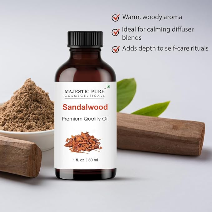 Majestic Pure Sandalwood Essential Oil with Glass Dropper - 1 Fl Oz - 100% Pure and Natural Sandalwood Oil - Premium Grade Essential Oils for Diffuser, Aromatherapy, Soap and Candle Making-Ruum Studio Home