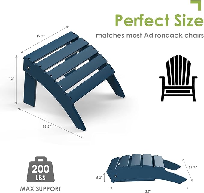 GreenVines Adirondack Ottoman Set of 2, HDPE All Weather Outdoor Folding Footrest, Plastic Adirondack Chair Footstool for Deck Backyard Patio Outside Poolside Porch Lawn, 19.7 inch Width, Blue-Ruum Studio Home