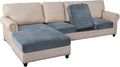 PrinceDeco 4-Piece Sectional Couch Cover Set - Thick Chaise & Couch Cushion Covers with Elastic Band for L-Shape Sofa, 3 Seater + 1 Chaise, Stone Blue-Ruum Studio Home