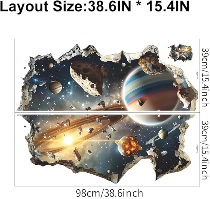 Quanhaigou 3D Galaxy Outer Space Wall Decals Stickers Wall Murals Wallpaper Decor for Home Floor Living Room (Universe Planet)-Ruum Studio Home