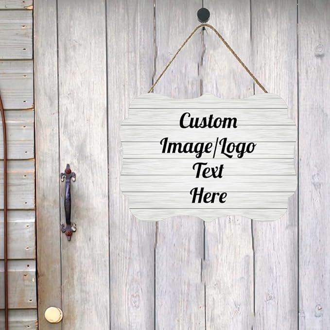 Personalized Wooden Welcome Sign for Front Door - Customized Home Decor With Image/Text - Hanging Farmhouse Decorations for Home Office - 11.2 * 8 Inch-Ruum Studio Home