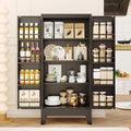 51" Kitchen Pantry Cabinet, Metal Storage Cabinet with 3 Adjustable Layer Shelves, 8 Door Shelves, Buffet Sideboard for Living Room, Kitchen, Black-Ruum Studio Home