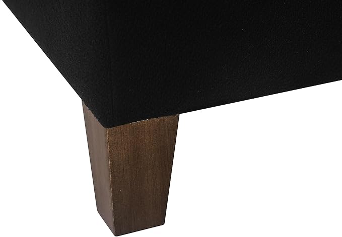 Adeco 17.5" Square Fabric Ottoman with Storage - Upholstered Cotton Linen Foot Rest - Flip Top Footstool with Sturdy Wood Legs, Small Cube Coffee Table Extra Seat for Living Room, Bedroom, Black-Ruum Studio Home