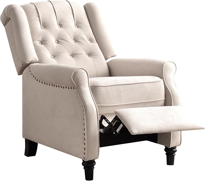 EBELLO 2 Pcs Pushback Recliner Chairs, Fabric Armchair Push Back Recliner with Rivet Decoration, Single Sofa Accent Chair for Living Room, Bedroom,Beige-Ruum Studio Home