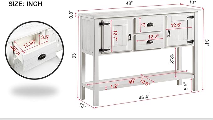 Solid Wood Farmhouse Console Table,Sofa Table with Storage Drawers and Shelves,Entryway Table for Entry Hallway Foyer Sofa Side Table,Fully Assembled (48" Antique White)-Ruum Studio Home