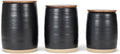 Nat & Jules Lidded Black 6 inch Ceramic and Wood Kitchen Canisters Set of 3-Ruum Studio Home