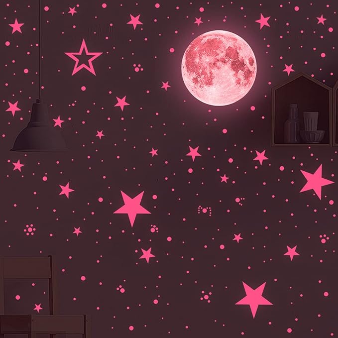 Glow in The Dark Stars and Moon Stickers for Ceiling, Luminous Wall Decals Decor for Bedroom Living Room, 407 dots + 27 Stars + 30cm Moon-Ruum Studio Home