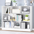 IOTXY Open Shelf Low Bookcase - Wooden 3-Tier Floor Standing Display Cabinet Organizer with Base, 8 Cubes Short Horizontal Bookshelf in Warm White-Ruum Studio Home