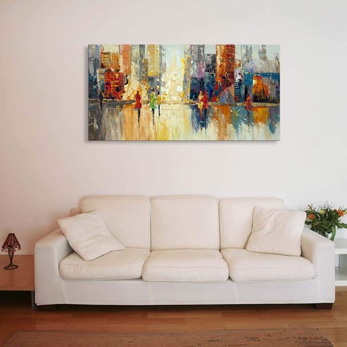 Canvas Wall Art Abstract Cityscape Painting Modern New York City Artwork Lady Romantic Street Scenery Picture Home Office Decor-Ruum Studio Home