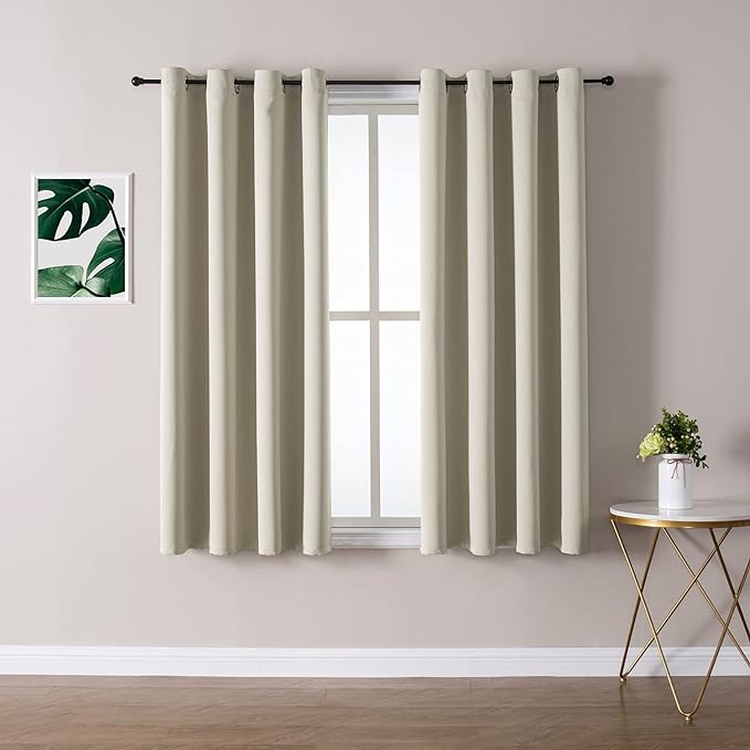 ChrisDowa Grommet Room Darkening Curtains for Bedroom and Living Room - 2 Panels Set Thermal Insulated Blackout Curtains (Beige, 52W x 54L )-Ruum Studio Home