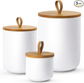 Ceramic Canisters Sets for Kitchen, Airtight Canister with Bamboo Lid, Ceramic Coffee Canister Kitchen Canisters for Countertop, Flour and Sugar Containers for Food Storage Jars, White, Set of 3-Ruum Studio Home