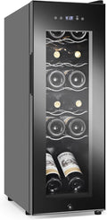 Wine Cooler Refrigerator 12 Bottles, Small Wine Fridge Mini Wine Fridge Countertop with Glass Door Wine Cellars for Red Wine, Champagne, Dry White Wine, Sparkling Wines-Ruum Studio Home