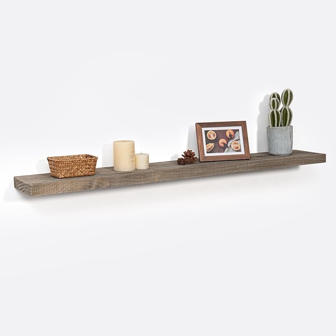 Solid Reclaimed Wood Floating Shelf 48inches Width and 8 inches Depth, Rustic Reclaimed Barnwood Wall Hanging Shelves with Invisible Heavy-Duty Metal Bracket，Cement Grey-Ruum Studio Home