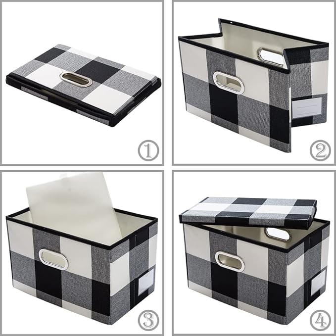 PRANDOM Large Collapsible Storage Bins with Lids [3-Pack] Fabric Foldable Storage Boxes Organizer Containers Baskets Cube with Cover for Home Bedroom Closet Office Black and White (17.7x11.8x11.8)-Ruum Studio Home