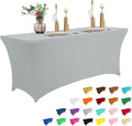 IVAPUPU 8FT Table Cloth for Rectangular Fitted Events Stretch Grey Table Covers Washable Cover Spandex Tablecloth Protector for Party, Wedding, Cocktail, Banquet, Festival-Ruum Studio Home
