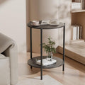 Side Table, Round End Table with 2-Layer Storage Rack, 15.7" Small Spaces Circle Table, Metal Frame Design Small Side Tables, for Living Room, Bedroom, Grey-Ruum Studio Home