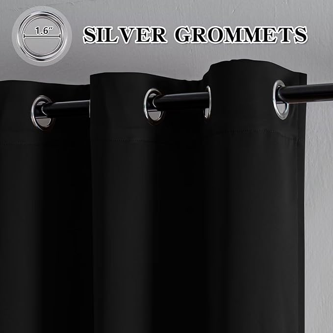 Blackout Curtains 90 Inch Length for Bedroom, Thermal Insulated Blackout Curtains 2 Panels Set, Solid Grommet Privacy Room Darkening Drapes for Living Room Windows(W52 x L90, Black)-Ruum Studio Home