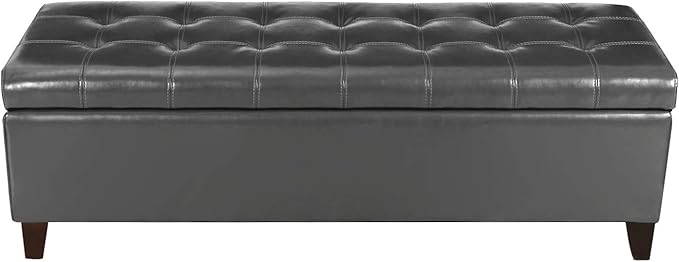 Joveco Storage Ottoman Bench, Tufted Leather 51 Inch Storage Bench for End of Bed Bedroom Living Room (51”, Dark Gray)-Ruum Studio Home