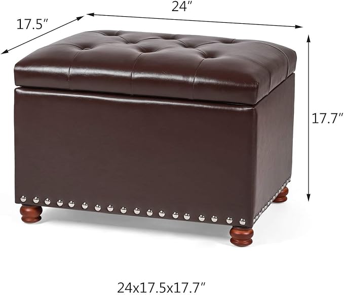 Leather Storage Ottoman Bench Foot Rest Stool with Nailhead Trim (Dark Brown - Button Tufted Leather)-Ruum Studio Home
