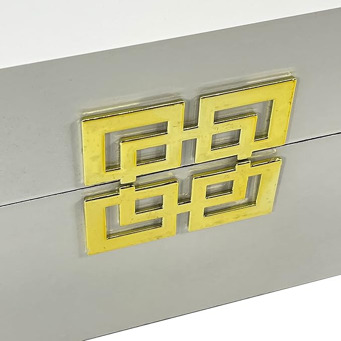 Galt International Large & Small Decorative Storage Box w/Hinged Lid - Classic Design Wood Decor Boxes with Geometric Opening Clasp - Home & Office Storage - Set of 2 (White + Gold)-Ruum Studio Home