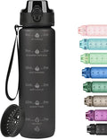 32oz Motivational Water Bottles with Time Marker & Fruit Strainer, Transparent Gradient Color Water Bottle with Times to Drink, Leakproof & BPA Free, Reusable Bottle with Strap (No Straw)-Ruum Studio Home