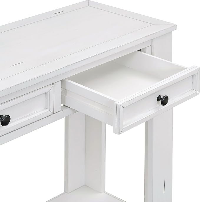 White Console Table,Solid Wood Sofa Table with 4 Drawers Hallway Table for Storage Entry Foyer Behind Couch Table,Fully Assembled (63" White)-Ruum Studio Home