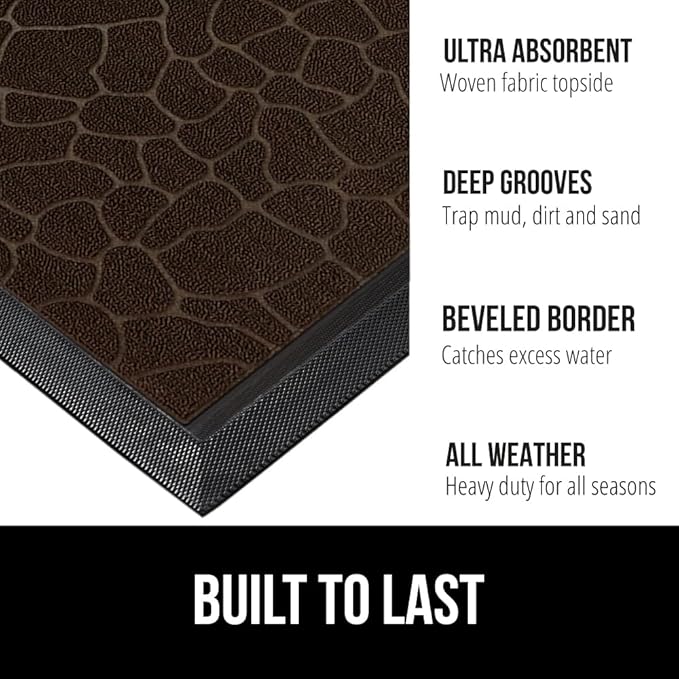 GORILLA GRIP 100% Waterproof All-Season WeatherMax Doormat, 72x24, US Designed Natural Rubber, Stain and Fade Resistant, Low Profile Indoor Outdoor Door Mats, Easy Clean Patio Mat, Dark Brown Pebble-Ruum Studio Home