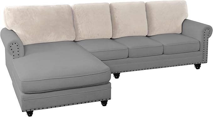PrinceDeco Sectional Couch Covers Velvet Cushion Covers for Sectional Couch Washable Cushion Covers for Sectional Sofa Pet Friendly Sectional Sofa Slipcovers(1 Chaise Back+ 3 Sofa Back,Ivory)-Ruum Studio Home