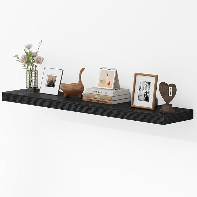 48 Inches Floating Shelves for Wall, 9.3" Deep Long Floating Shelves Set of 1, Large Display & Storage Shelf, Wall Shelf for Bathroom Bedroom Living Room Kitchen Office, Black-Ruum Studio Home