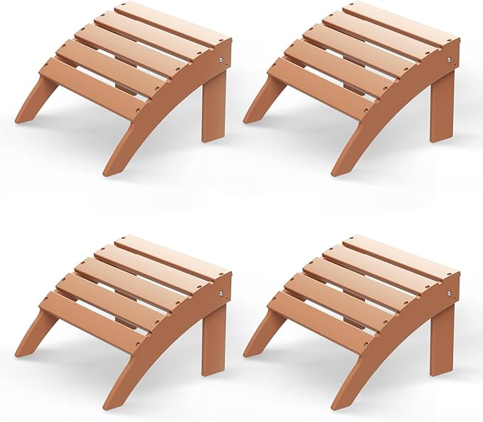 GREENVINES Adirondack-Ottoman | Set of 4 | HDPE Plastic | Outdoor Footrest | All Weather | Foot Rest | Foot Stool | Teak | for Adirondack Chair | for Patio Backyard Pool-Ruum Studio Home