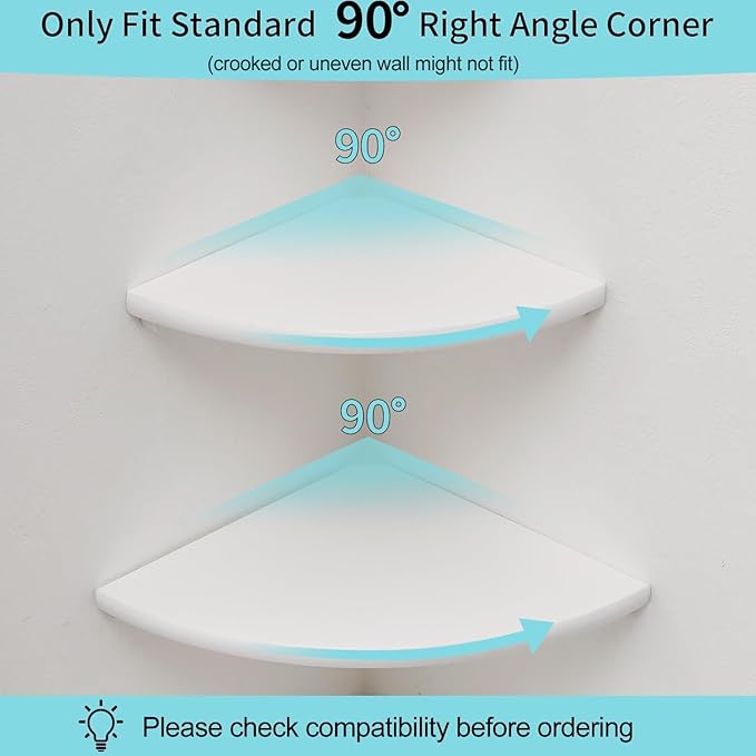 Corner Shelf, Solid Oak Wood Floating Corner Shelf Wall Mount Round End Floating Speaker with Wire Hole for Small Plant Photo for Bedroom Kitchen, Living Room White-Ruum Studio Home