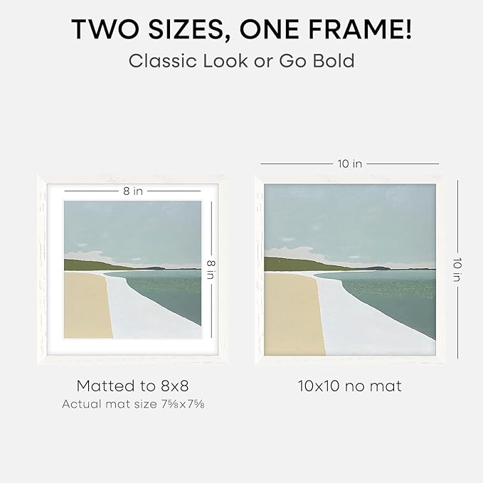 Homeforia 10x10 White Picture Frame, High-End Oak 10 x 10 Square Wooden Frames with Mat 8 by 8 Photo, 10by10 Wood Frame Matted to 8x8 Print, Wall or Tabletop Frames, Tempered Glass, Wall Kit, Set of 1-Ruum Studio Home