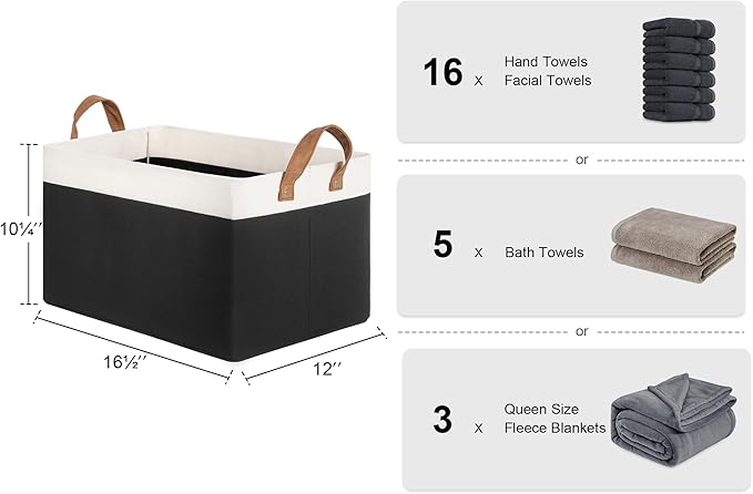 StorageWorks Storage Bins, Fabric Storage Bins for Shelves, Large Storage Baskets with Metal Frame, Closet Baskets and Bins with Handles, Black and White, 2-Pack-Ruum Studio Home