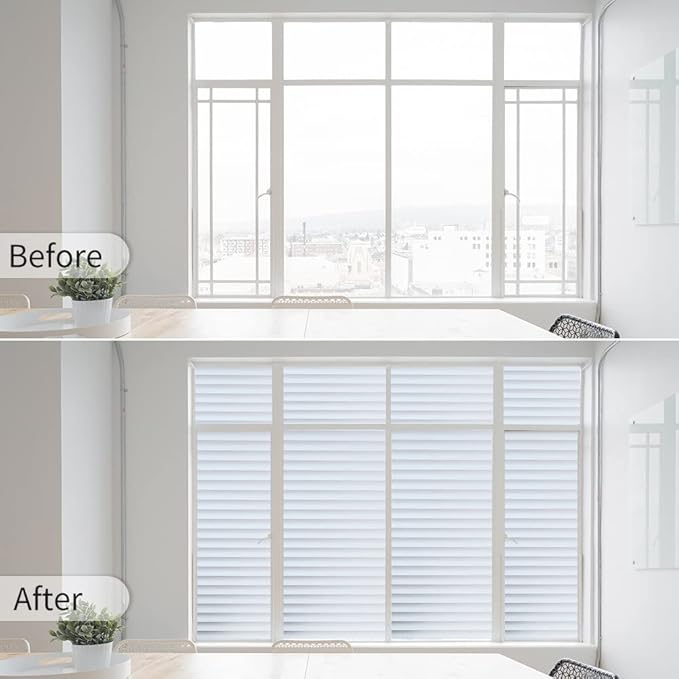Window Privacy Film with Installation Tools, Blinds Pattern, Static Cling, Anti UV, Heat Control, Ideal for Home Shower Office Glass Door (Blinds Pattern, 23.6X157.4Inch)-Ruum Studio Home
