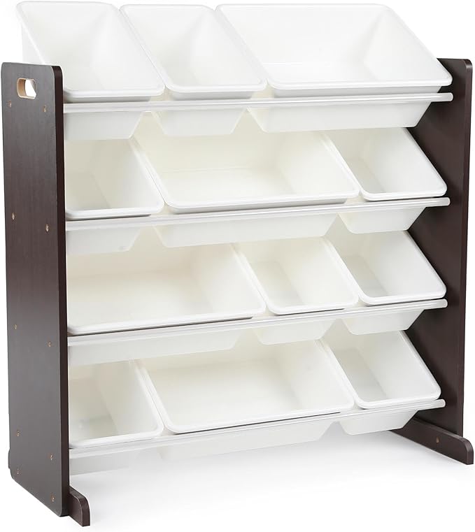 Humble Crew Kids Toy Storage Organizer with 12 Plastic Bins, Espresso/White – Removable Bins for Playroom, Bedroom, Toddler Furniture for Boys and Girls Ages-Ruum Studio Home