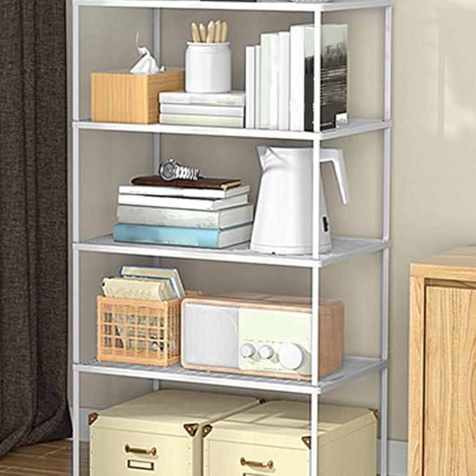 Kitchen Cabinet Storage Shelf Stackable Wire Spice Rack Organizer Heavy Duty Space Saver for Bathroom Bedroom Closet Laundry Room Office Countertop - White, Pack 1-Ruum Studio Home