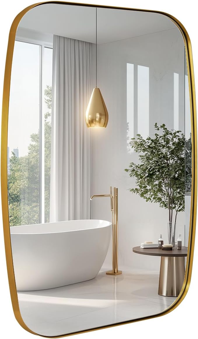 ANDY STAR Gold Oblong Mirror, 32x40 Inch Gold Oval Mirror for Bathroom with Stainless Steel Metal Frame, Wall Mouned for Bathroom, Living Room, Entryway-Ruum Studio Home