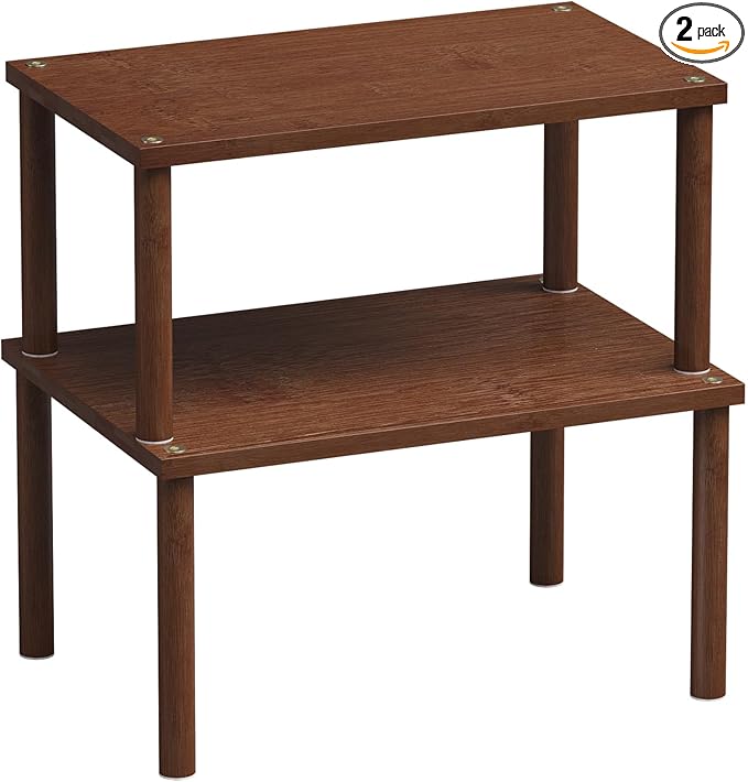 Cabinet Organizer Shelf(Set of 2),Kitchen Counter Shelves,Bamboo Spice Rack Countertop and Cabinet,Stackable Expandable,Medium(Brown)-Ruum Studio Home