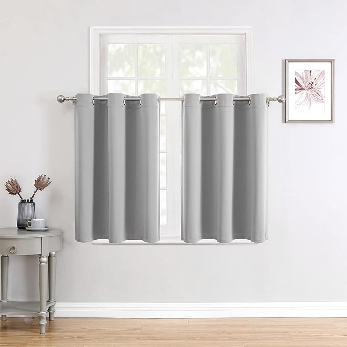 ChrisDowa Small Window Curtains for Kitchen and Bedroom - Grommet Short Thermal Insulated Room Darkening Curtains (2 Panels, Light Grey, 52 x 36 Inch)-Ruum Studio Home