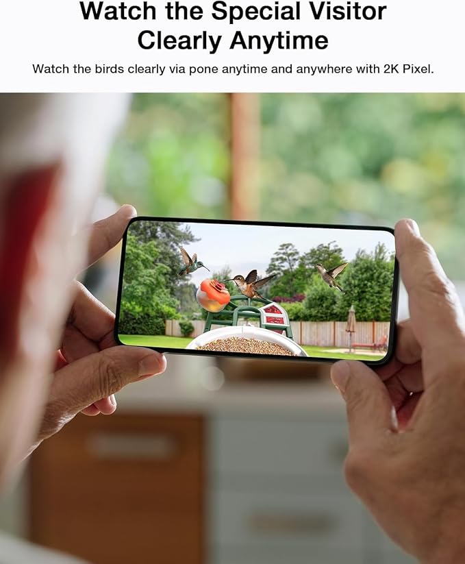 Bird Feeder with Camera-2K Live Video, Solar-Powered, Smart AI Identify Birds, 2L Food Capacity, Arrived Alerts, Bird Videos Storage, Mini Hummingbird Feeder for Watching Birds Outdoor-Ruum Studio Home